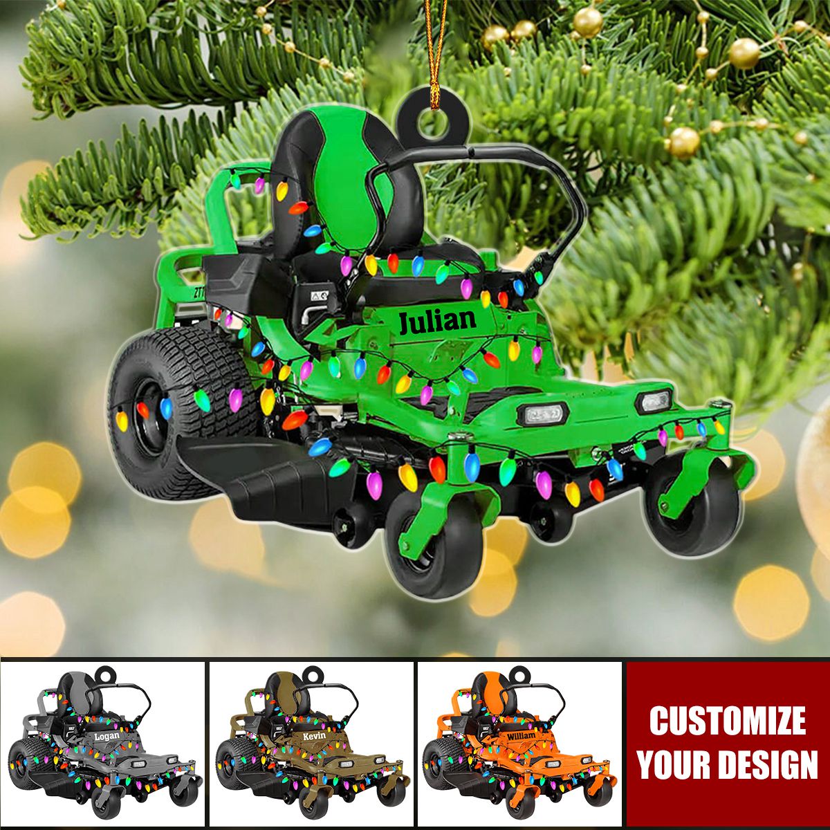 Lawn Mowers With Xmas Light - Personalized Acrylic Ornament