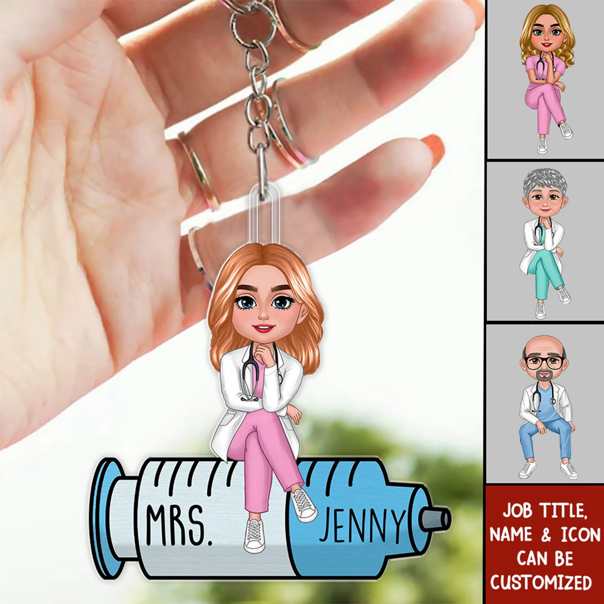 Doll Nurse Sitting Personalized Acrylic Keychain