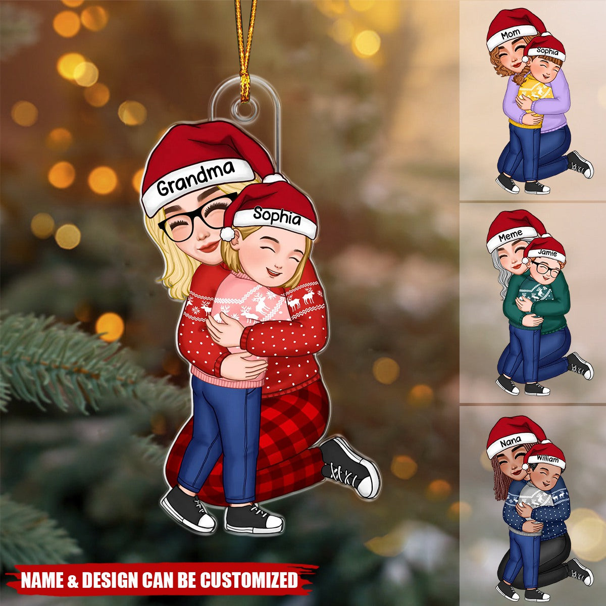 Cute Grandma Hugging Grandkid Christmas Gift For Granddaughter Grandson Personalized Acrylic Ornament