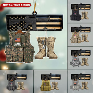 Bulletproof Vest And Boots Personalized Acrylic Ornament, Military Christmas Decor