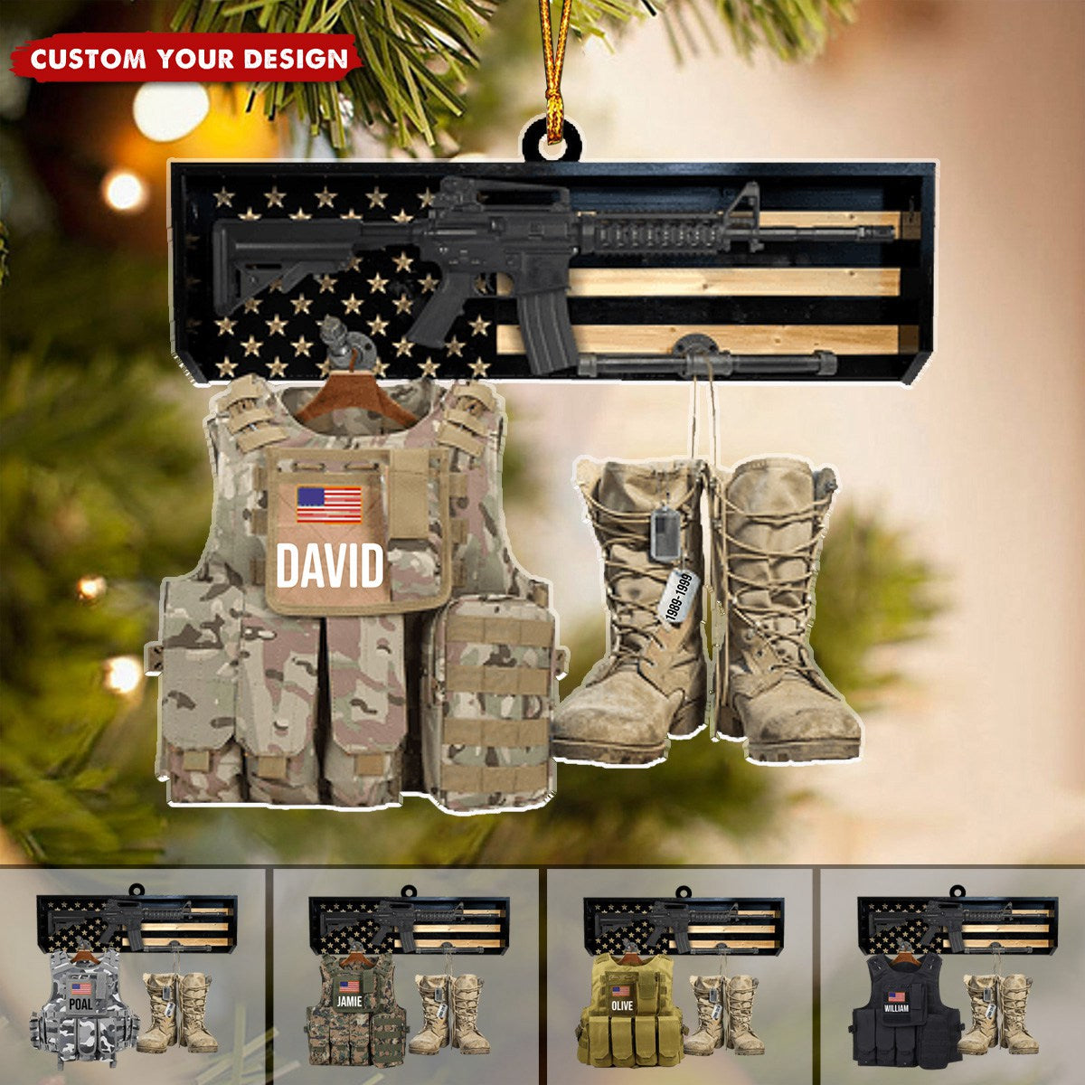 Bulletproof Vest And Boots Personalized Acrylic Ornament, Military Christmas Decor