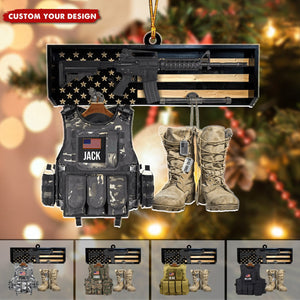 Bulletproof Vest And Boots Personalized Acrylic Ornament, Military Christmas Decor