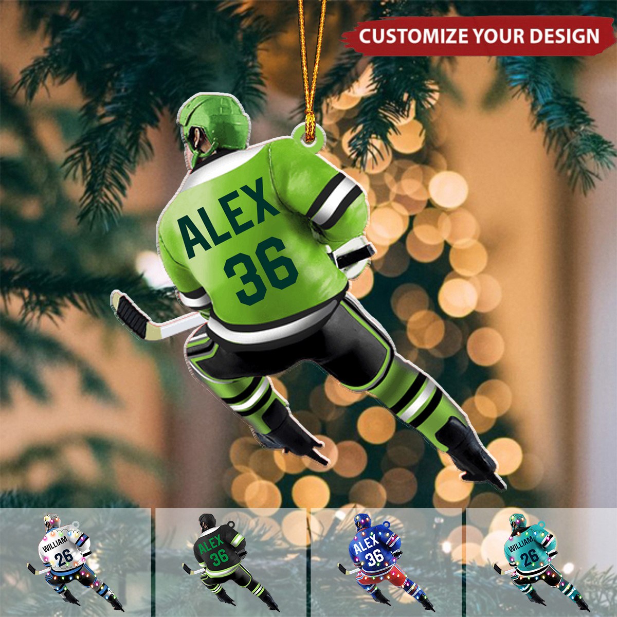 Ice Hockey Player, Personalized Acrylic Ornament, Christmas Gift for Hockey Players