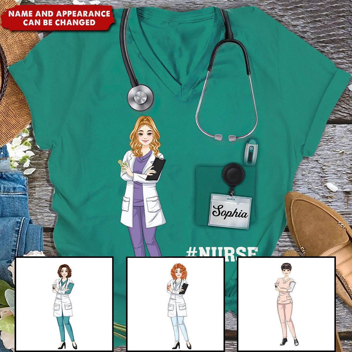 Nurse Scrub CNA RN Healthcare Worker - Personalized V-neck 3D T-shirt