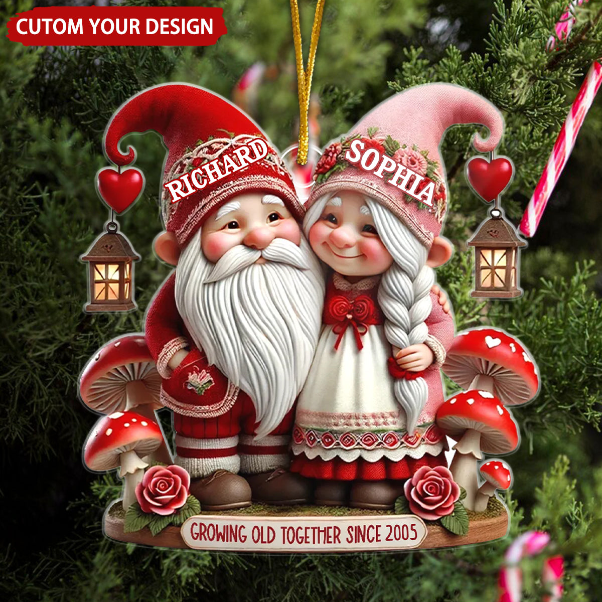 3D Effect Valentine's Dwarf Couple Personalized Christmas Ornament, Valentine's Day Gift