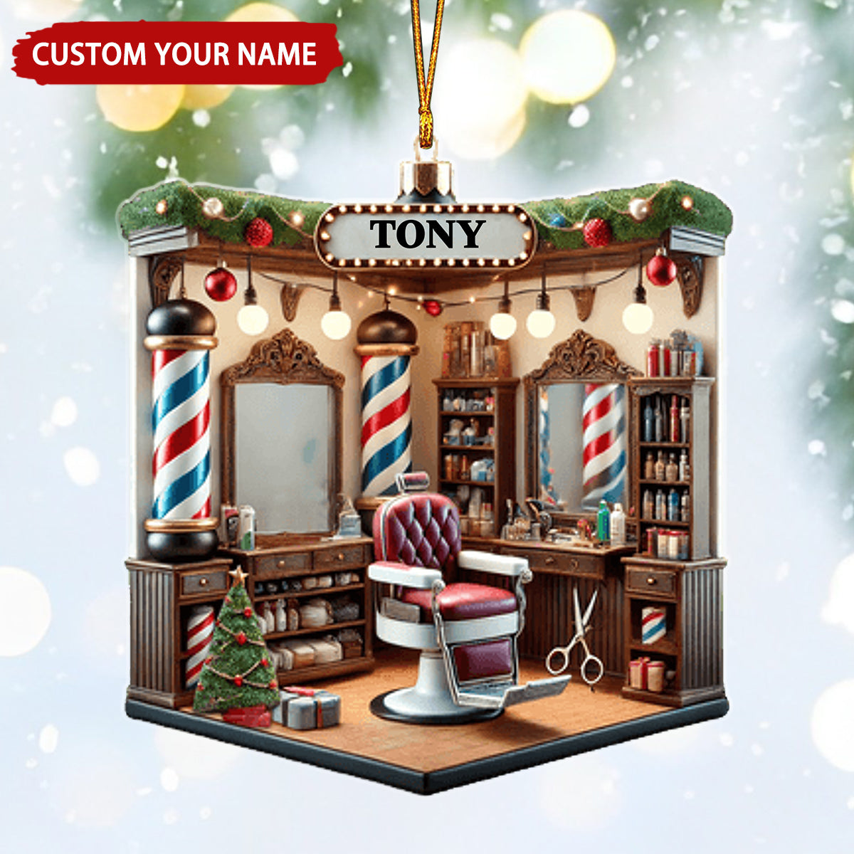 Custom Name Barber Shop Personalized Christmas Ornament