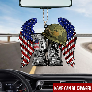 Never Forget - Military Boots & Hat - Personalized Wing Acrylic Ornament